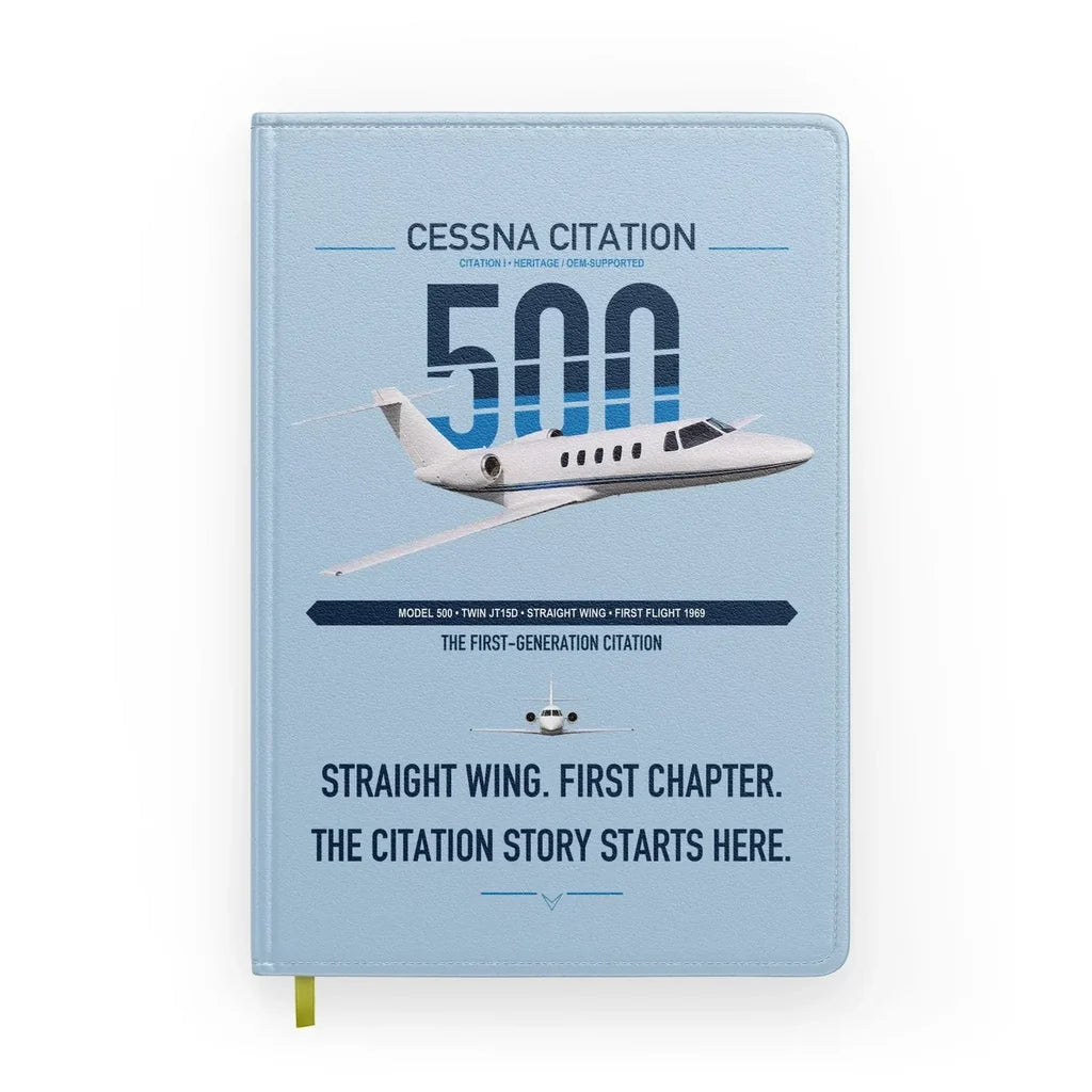 Cessna Citation 500 - Citation I design on light blue notebook