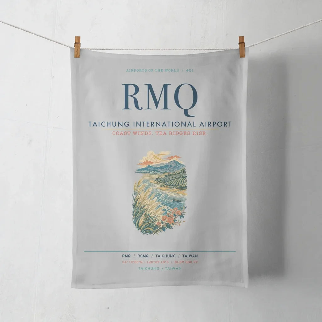 Taichung International Airport (RMQ) design on light gray towel