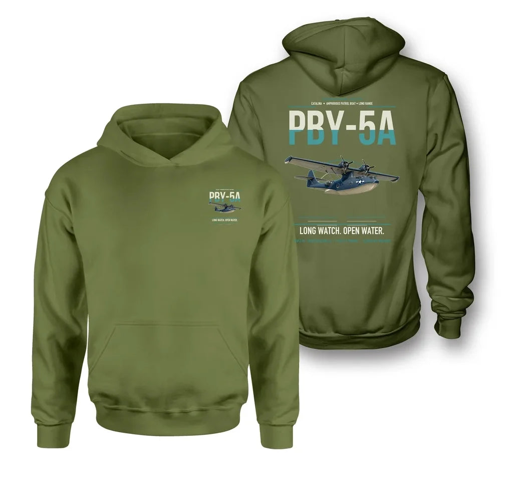PBY-5A Catalina design on green army double-side hoodie, double-side print