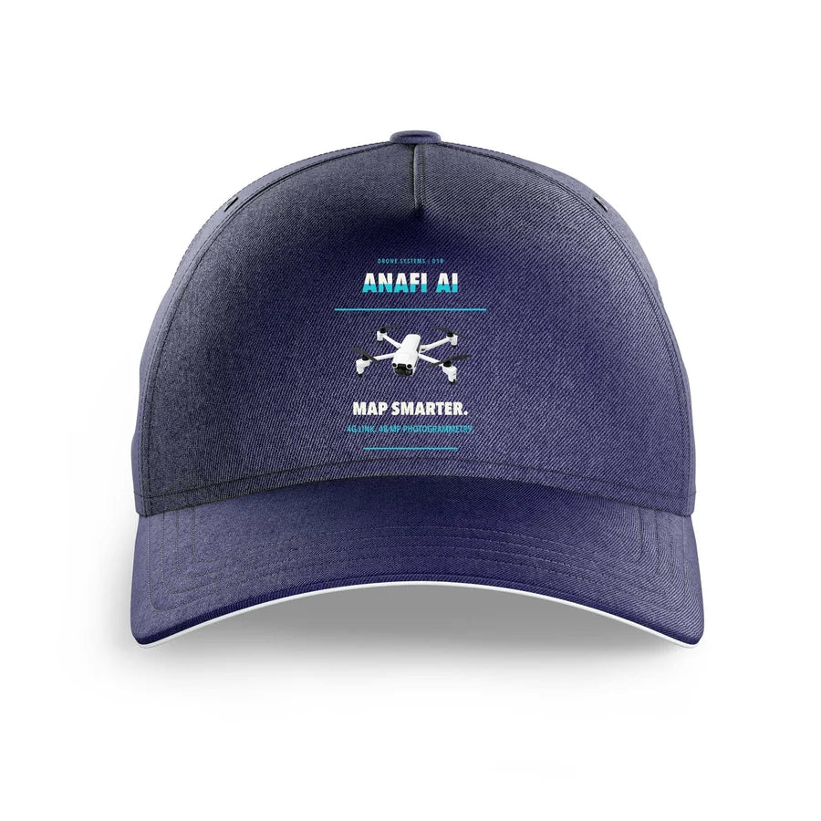 Parrot ANAFI Ai design on dark blue printed hat