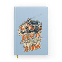 Thumbnail for First In When The Runway Burns design on light blue notebook