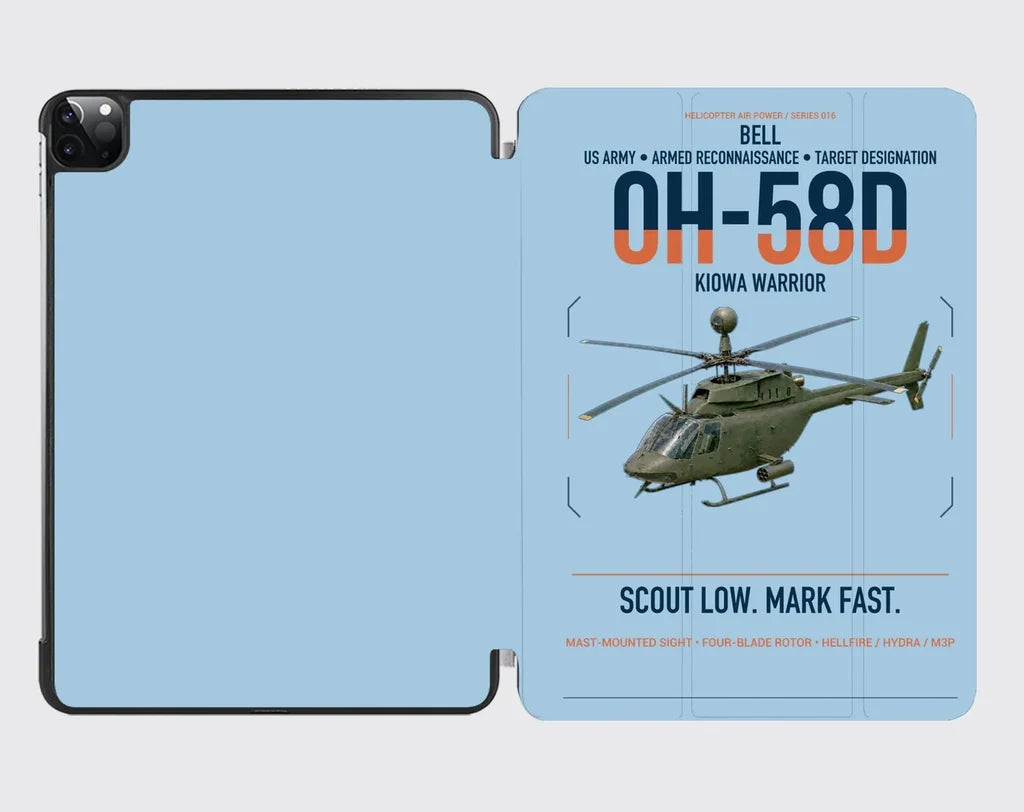 Bell OH-58D Kiowa Warrior design on light blue ipad tablet case