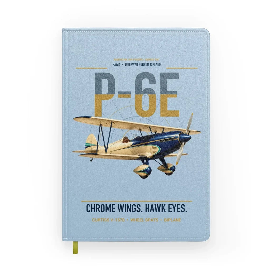 Curtiss P-6E Hawk design on light blue notebook