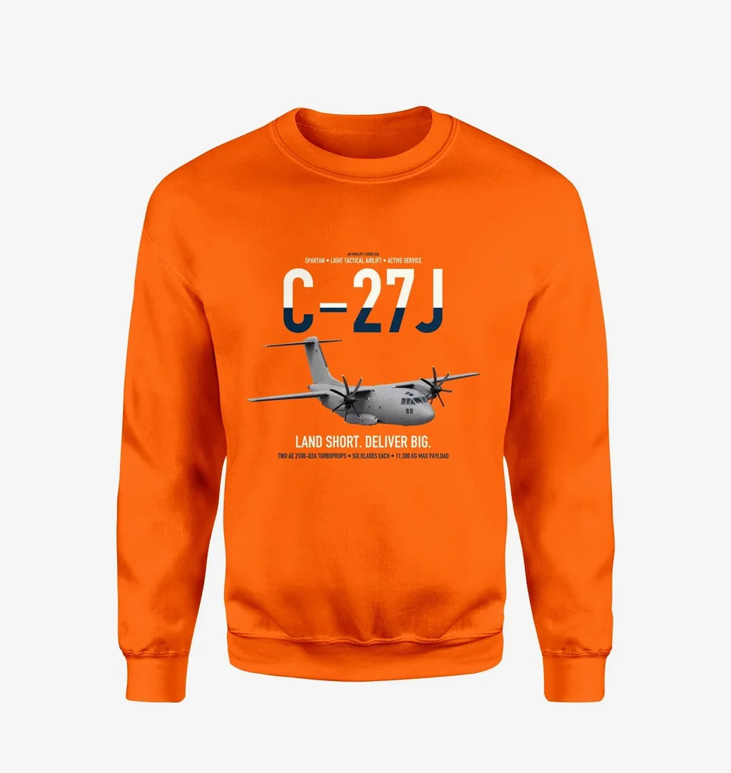 C-27J Spartan design on orange sweatshirt