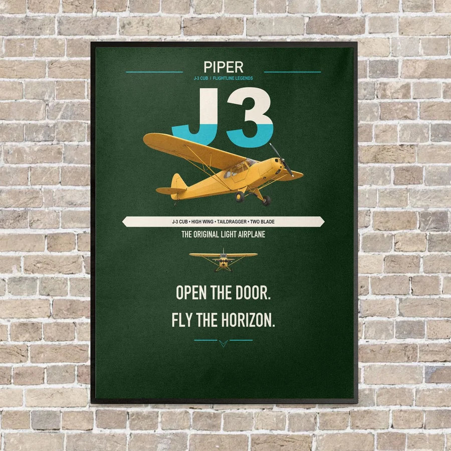 Piper J-3 Cub vertical canvas print - framed - dark green background
