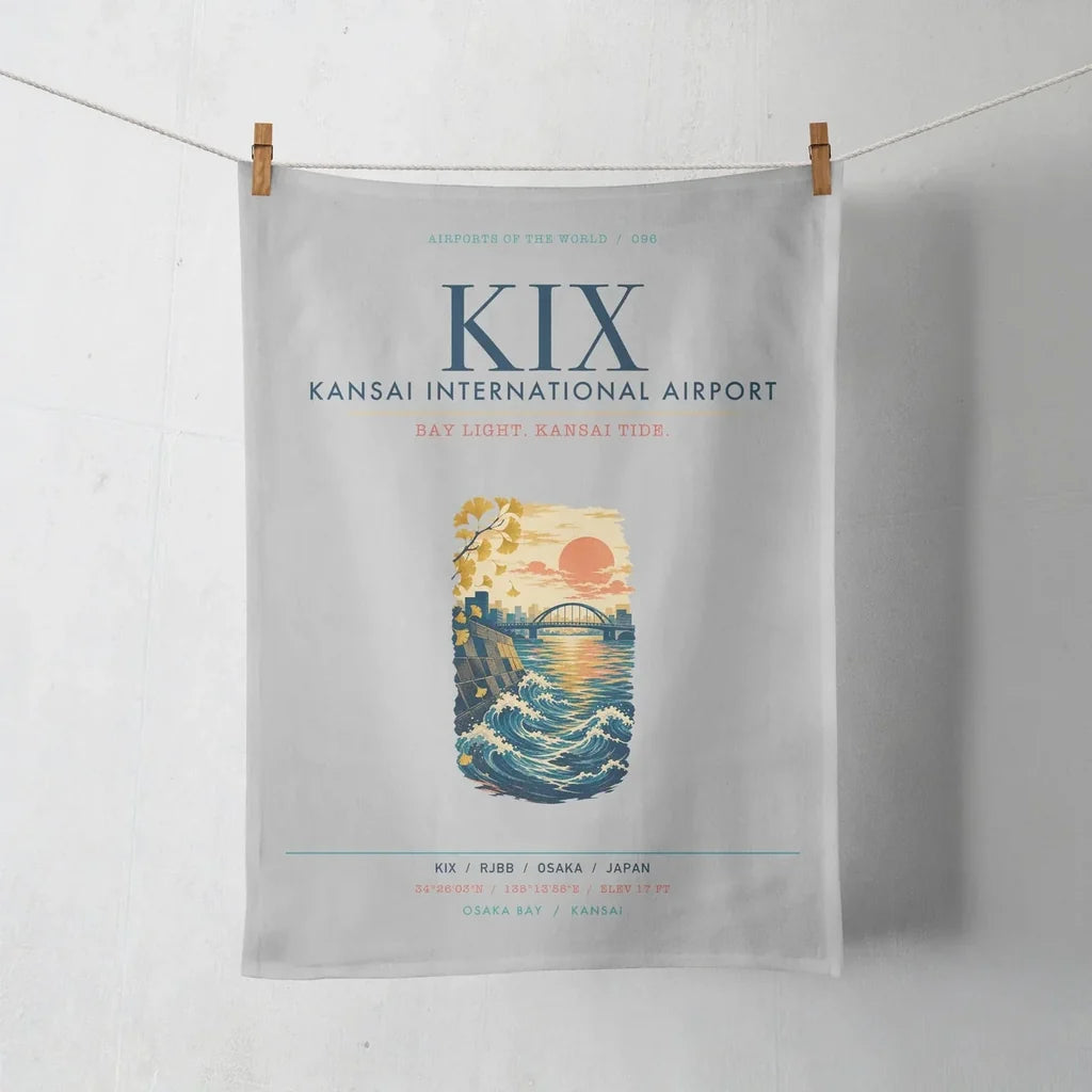 Osaka Kansai International Airport (KIX) design on light gray towel