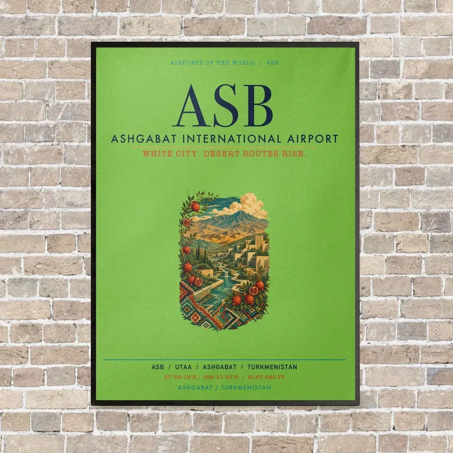 Ashgabat International Airport ASB vertical canvas print - framed - light green background