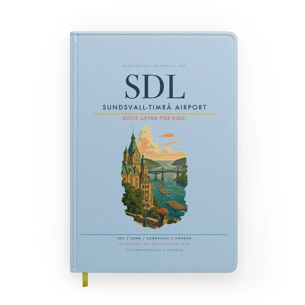 Sundsvall-Timrå Airport (SDL) design on light blue notebook