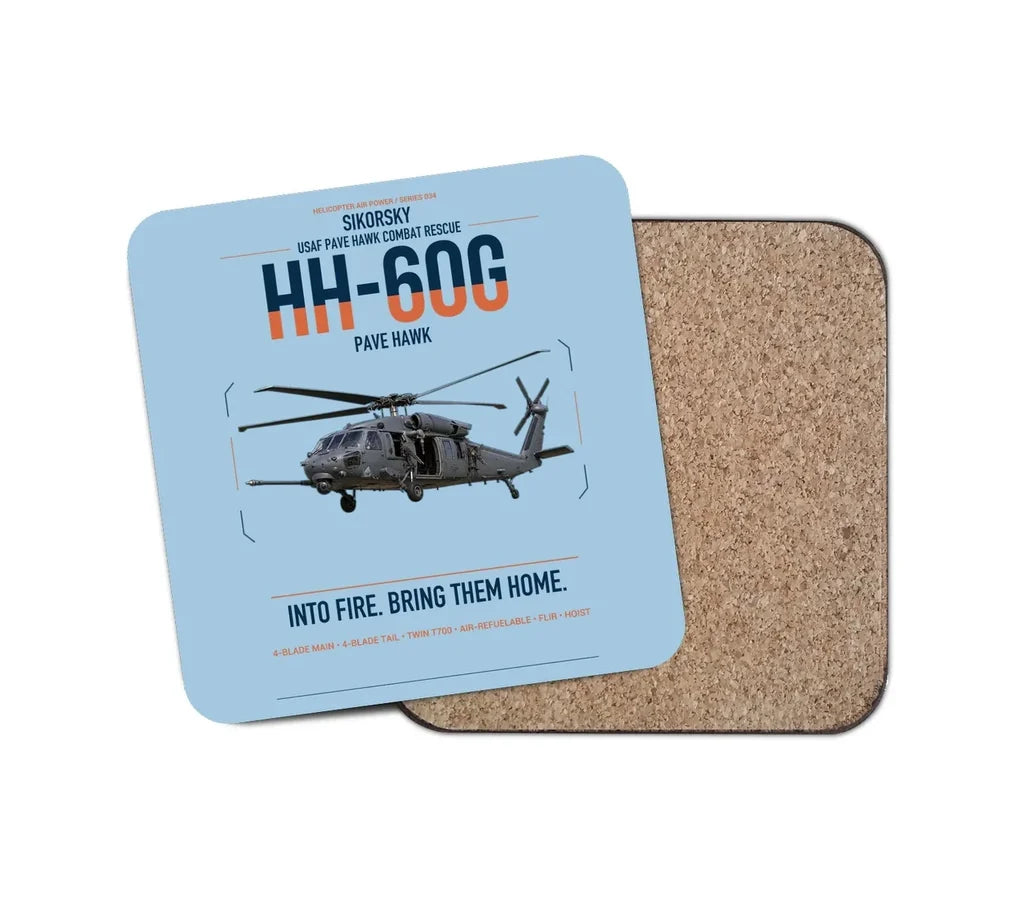 Sikorsky HH-60G Pave Hawk design on light blue 1 piece coaster