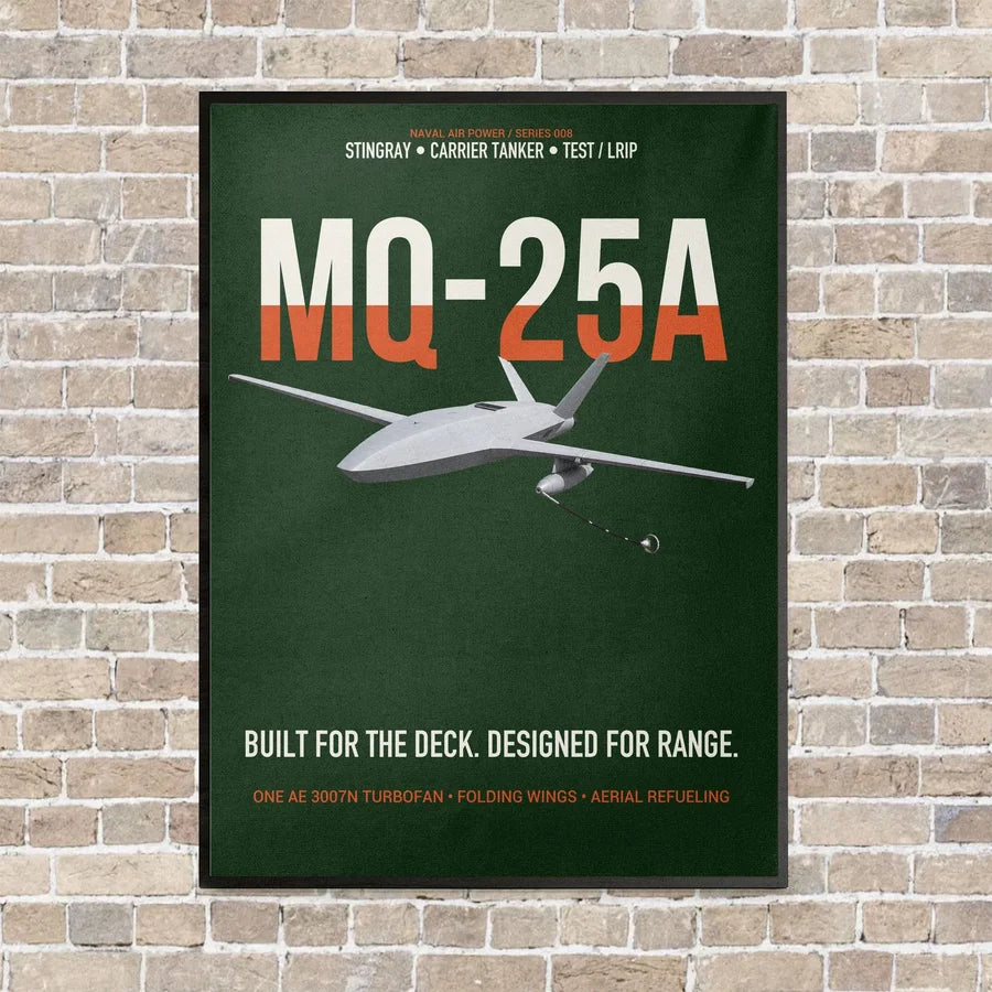 MQ-25A STINGRAY vertical canvas print - framed - dark green background