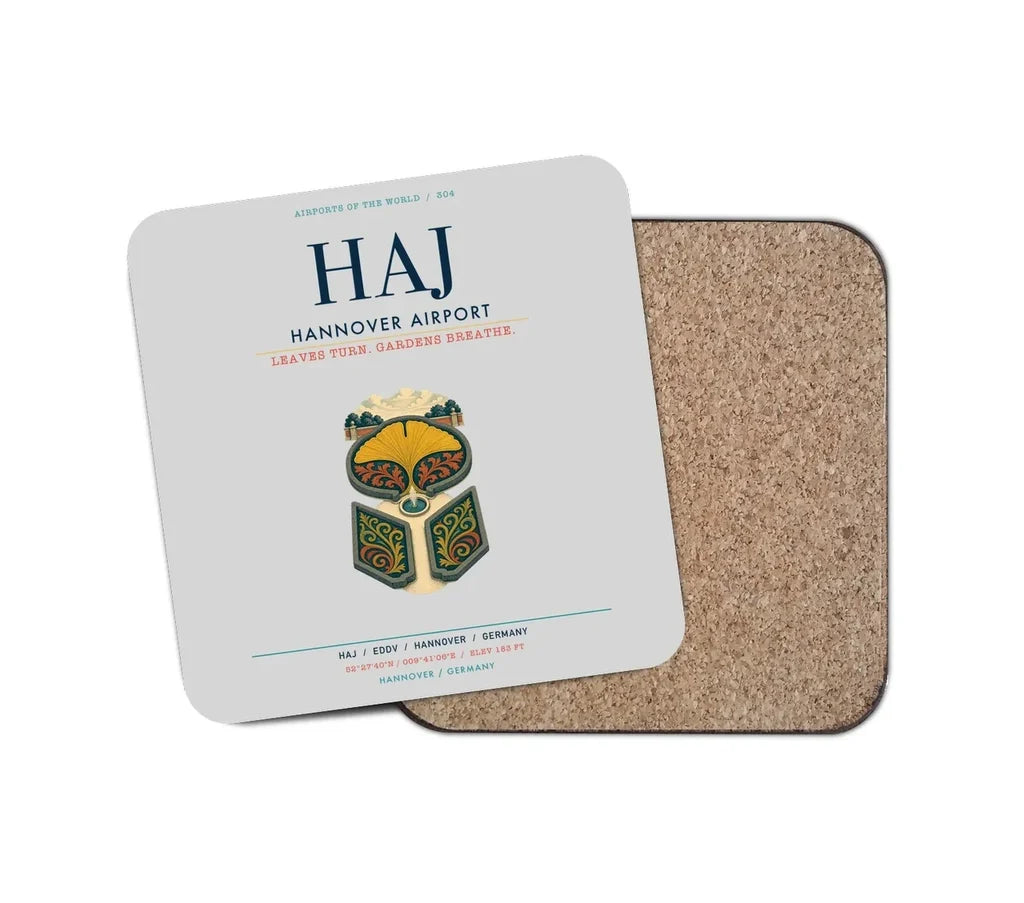 Hannover Airport (HAJ) design on light gray 1 piece coaster