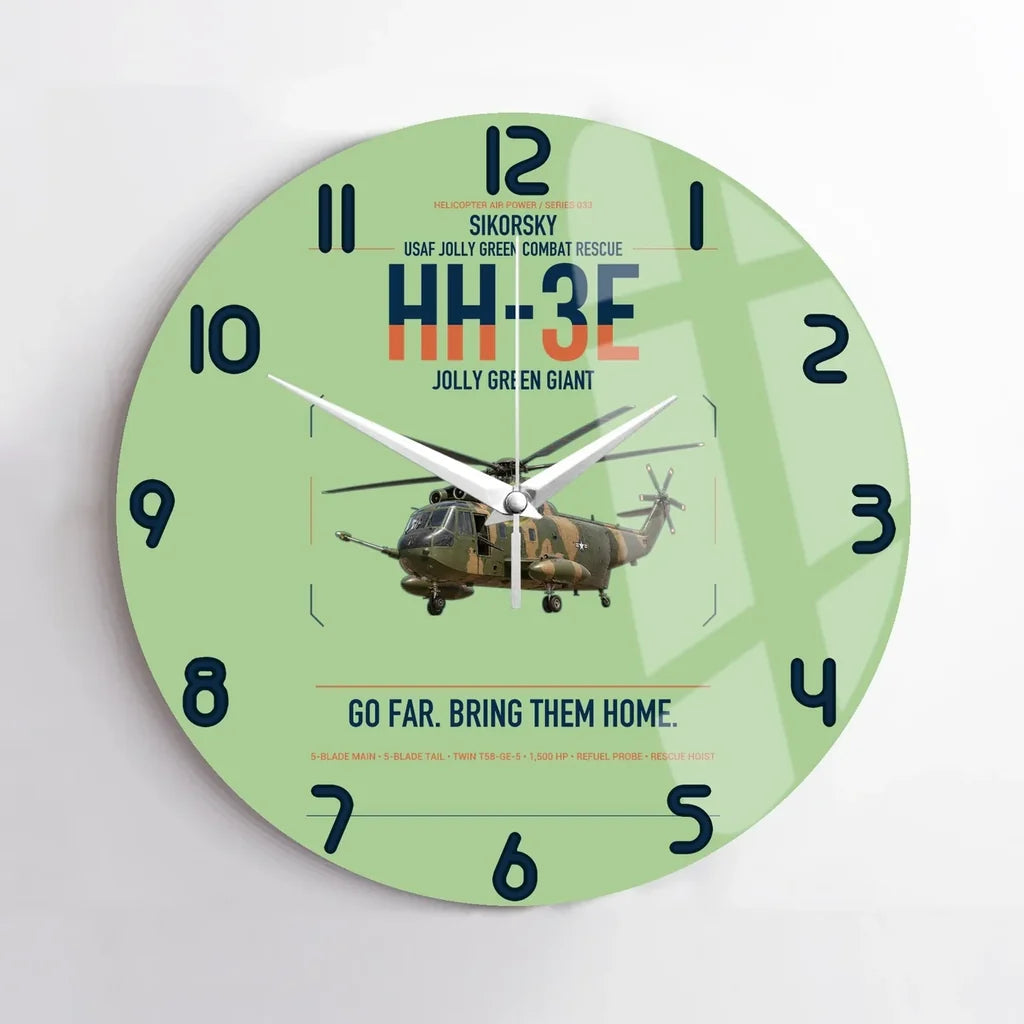 Sikorsky HH-3E Jolly Green Giant design on light green no frame wall clock