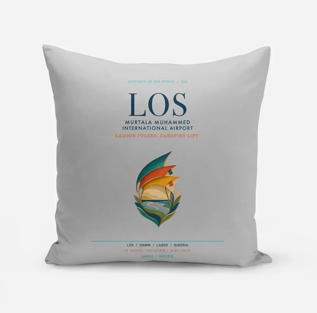 Murtala Muhammed International Airport (LOS) design on light gray pillow