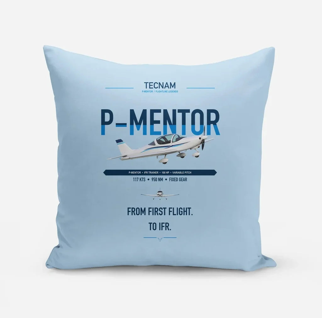 Tecnam P-Mentor design on light blue pillow