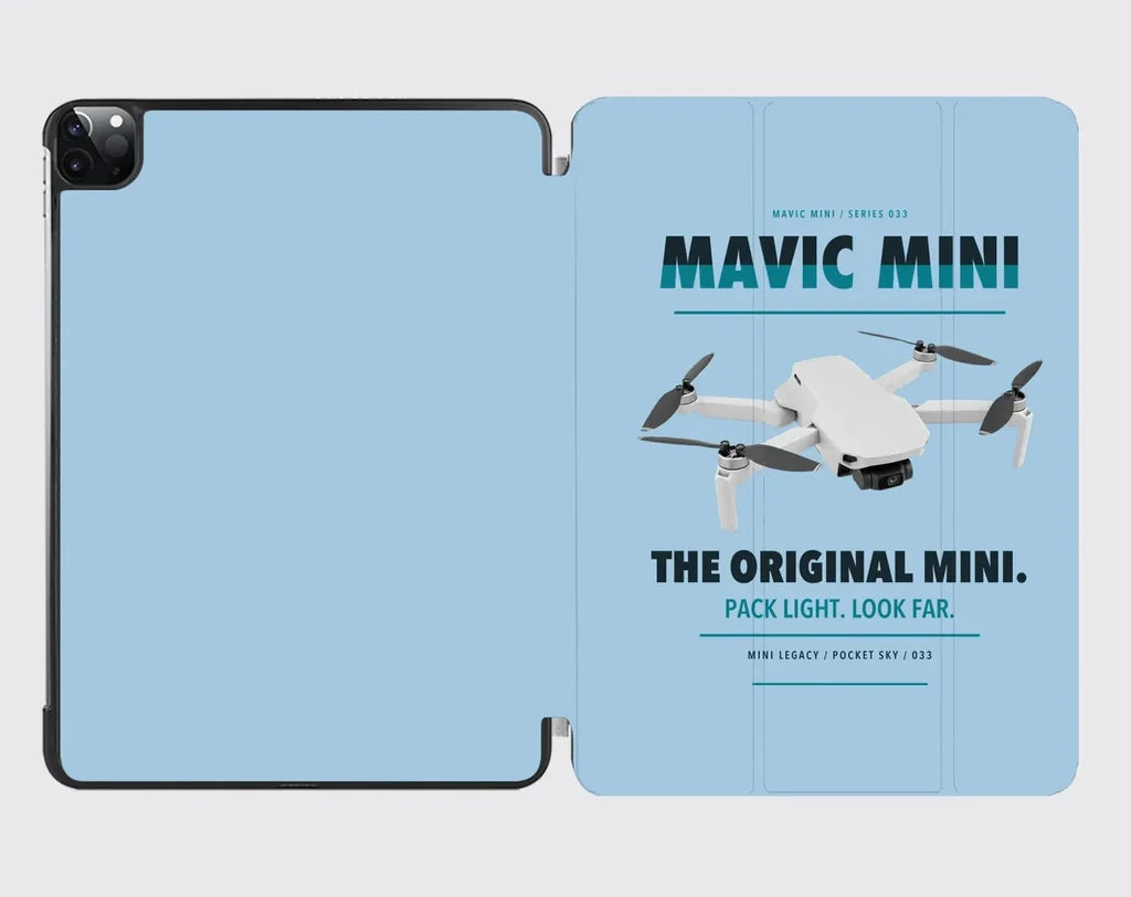 DJI Mavic Mini design on light blue ipad tablet case