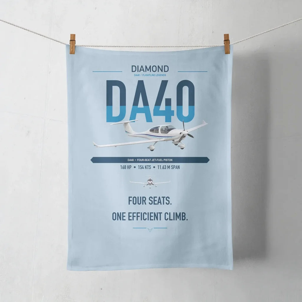 Diamond DA40 design on light blue towel