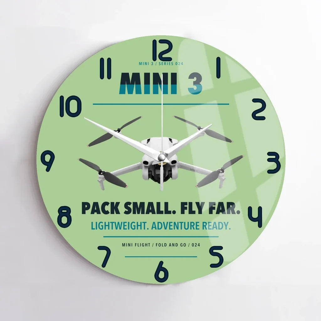 DJI Mini 3 design on light green no frame wall clock
