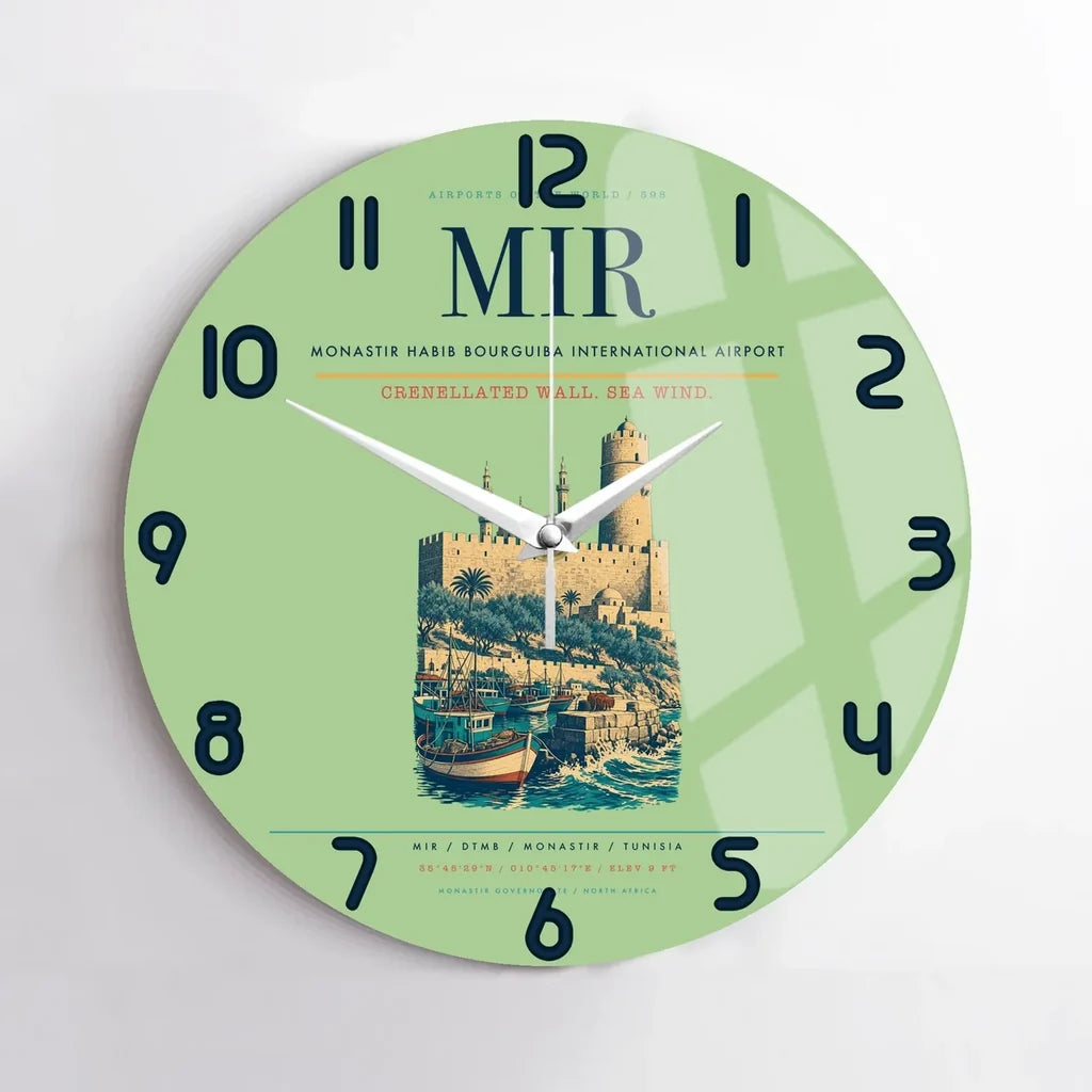 Monastir Habib Bourguiba International Airport (MIR) design on light green no frame wall clock