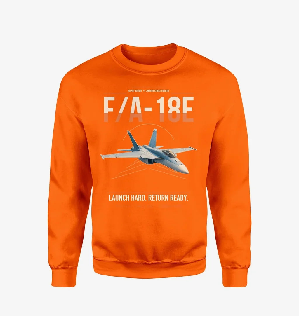 F-A-18E Super Hornet design on orange sweatshirt