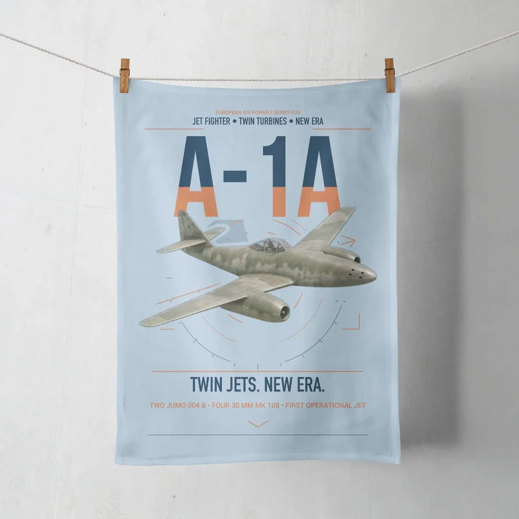 Messerschmitt Me 262A-1a design on light blue towel