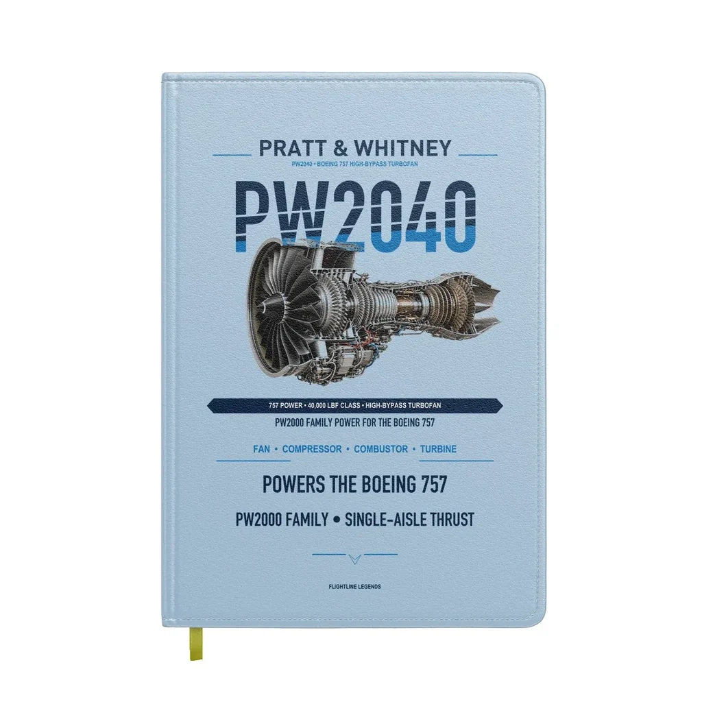 PW2040 design on light blue notebook