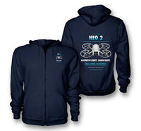 Thumbnail for DJI Neo 2 design on navy blue zipped hoodie