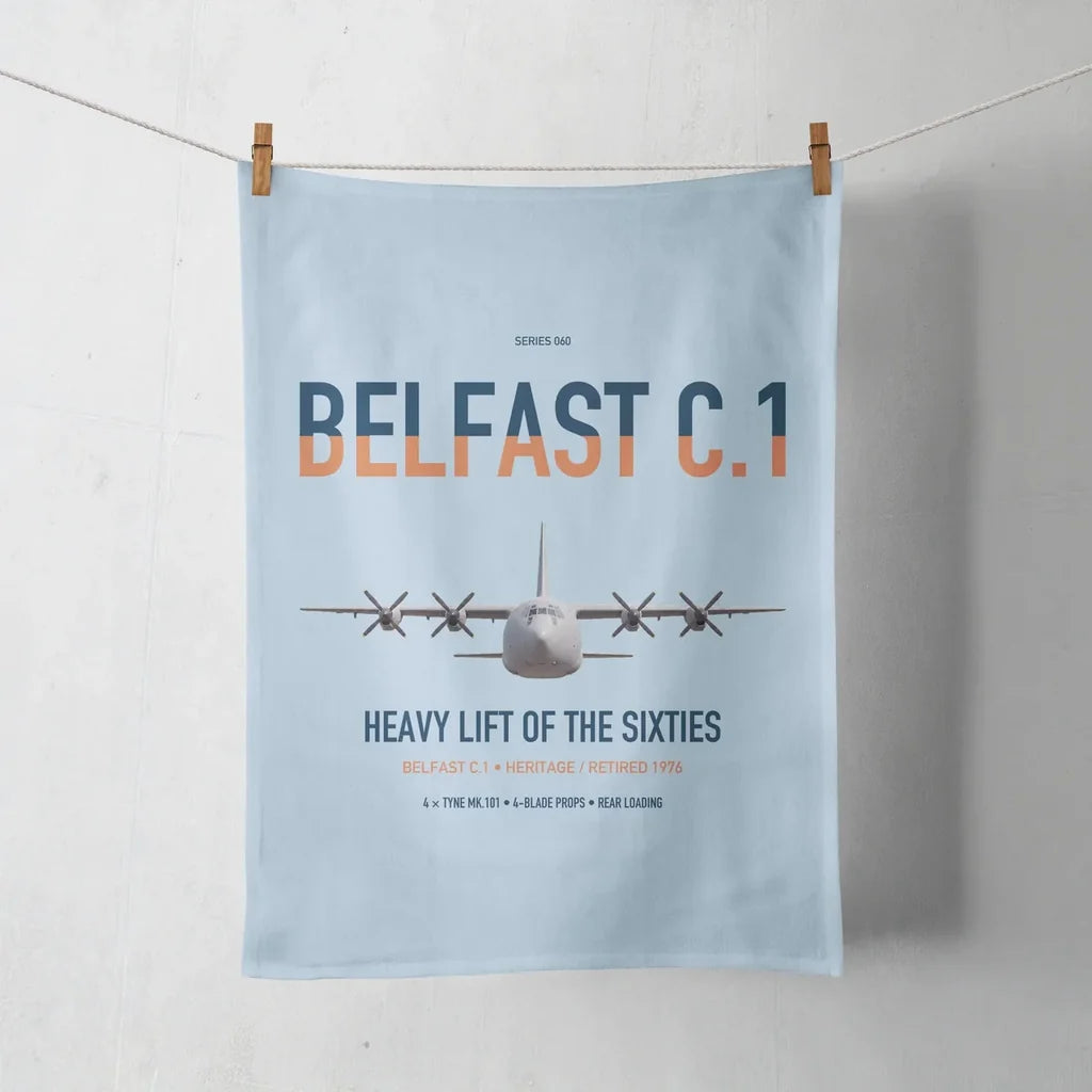 Short Belfast C.1 design on light blue towel