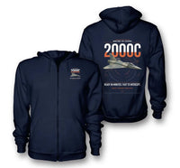 Thumbnail for Dassault Mirage 2000C RDI design on navy blue premium zipped hoodie, double-side print
