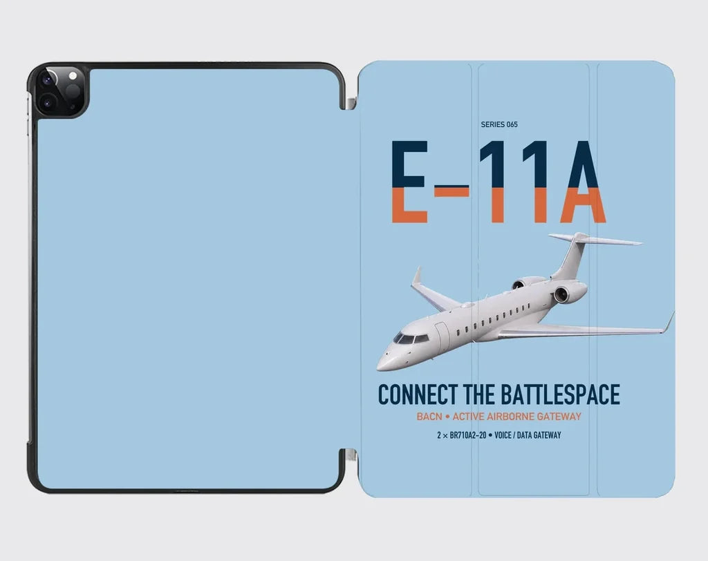 E-11A BACN design on light blue ipad tablet case