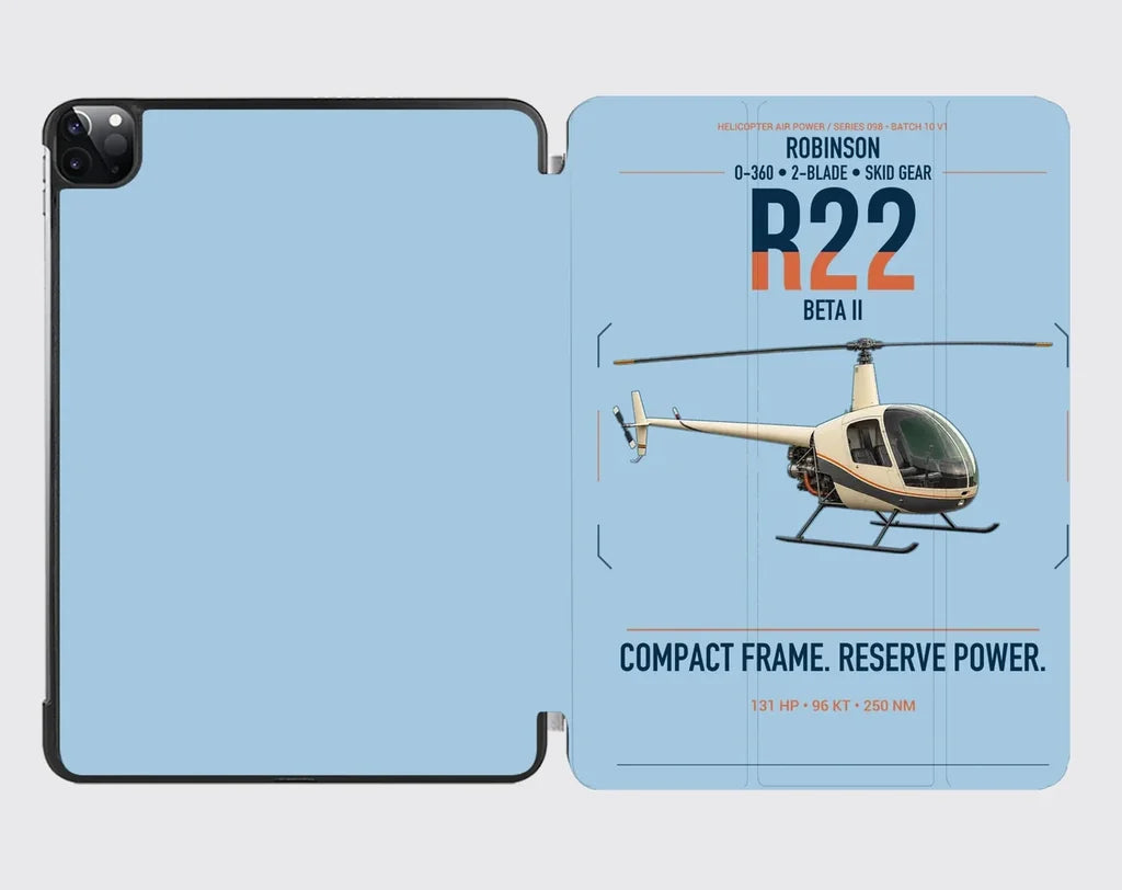 Robinson R22 Beta II design on light blue ipad tablet case