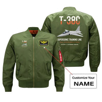 Thumbnail for T-38C Talon design on green+name bomber jacket, double-side print