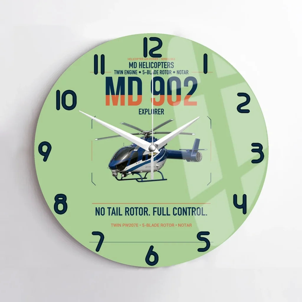 MD Helicopters MD 902 Explorer design on light green no frame wall clock