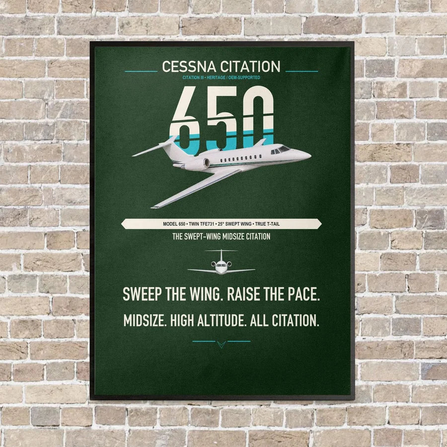 Cessna Citation 650 - Citation III vertical canvas print - framed - dark green background