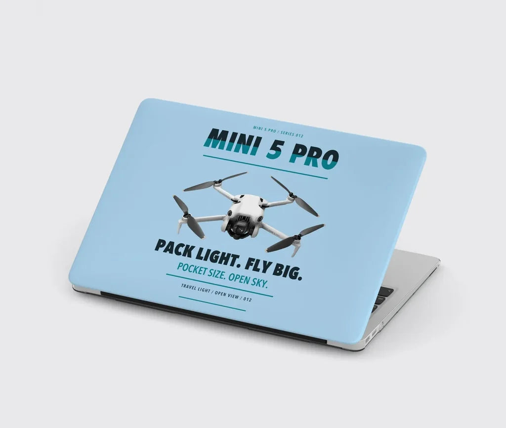 DJI Mini 5 Pro design on light blue MacBook case