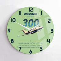 Thumbnail for Bombardier Challenger 300 design on light green no frame wall clock
