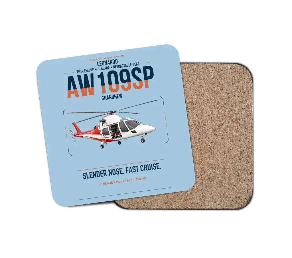 Leonardo AW109SP GrandNew design on light blue 1 piece coaster