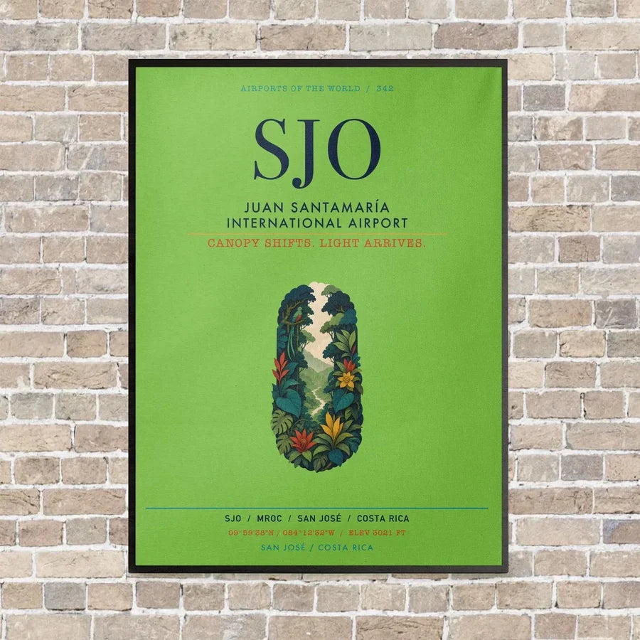 Juan Santamaría International Airport SJO vertical canvas print - framed - light green background