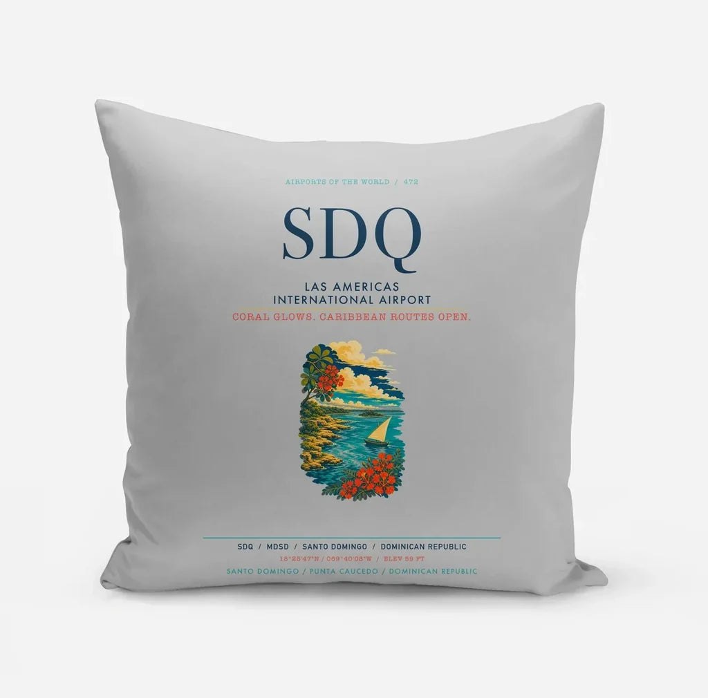 Las Americas International Airport (SDQ) design on light gray pillow