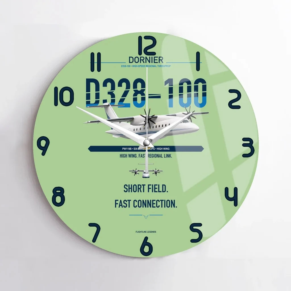 Dornier D328-100 design on light green no frame wall clock