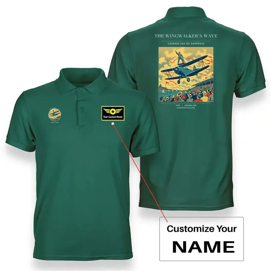 VINTAGE G4157 - The Wingwalker's Wave - Double-Side Polo T-Shirt design on green+name
