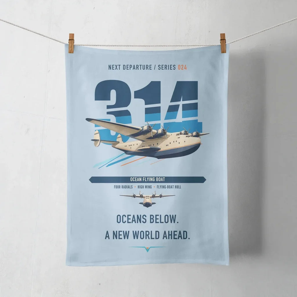 Boeing 314 Clipper design on light blue towel