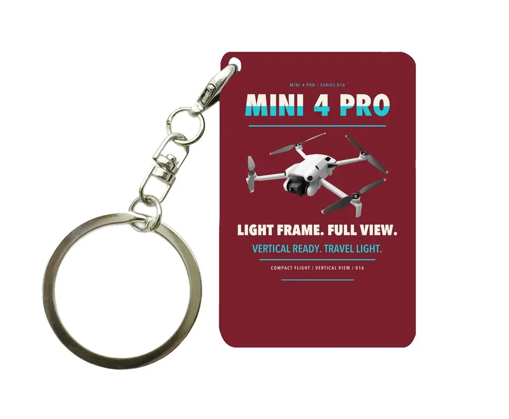 DJI Mini 4 Pro Key Chain design on dark red key chain