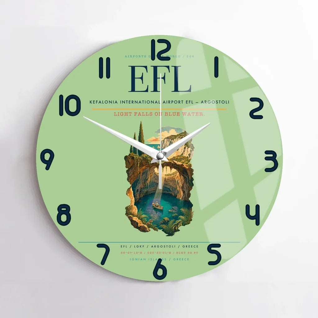 Kefalonia International Airport (EFL) design on light green no frame wall clock