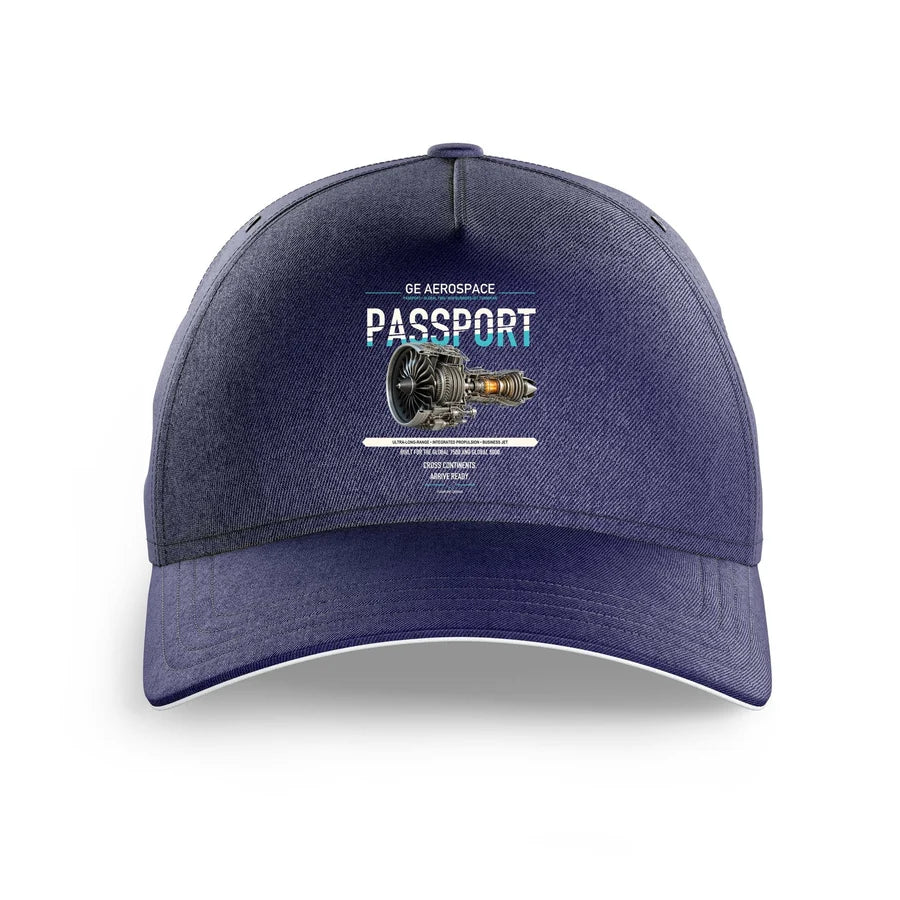 PASSPORT design on dark blue printed hat