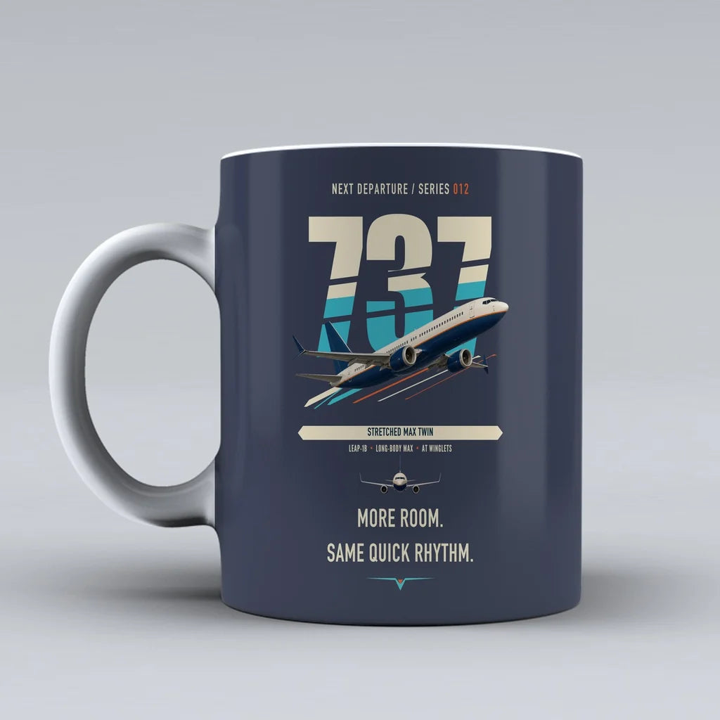 Boeing 737 MAX 9 double-side print on dark blue ceramic mug