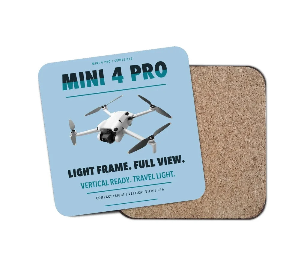 DJI Mini 4 Pro design on light blue 1 piece coaster