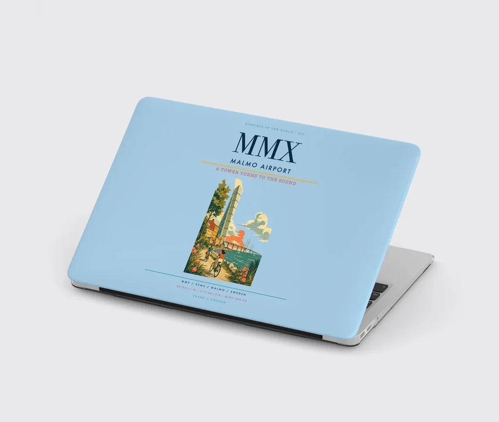 Malmo Airport (MMX) design on light blue MacBook case