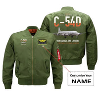 Thumbnail for C-54D Skymaster design on green+name bomber jacket, double-side print