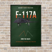 Thumbnail for F-117A Nighthawk Own The Night vertical canvas print - framed - dark green background