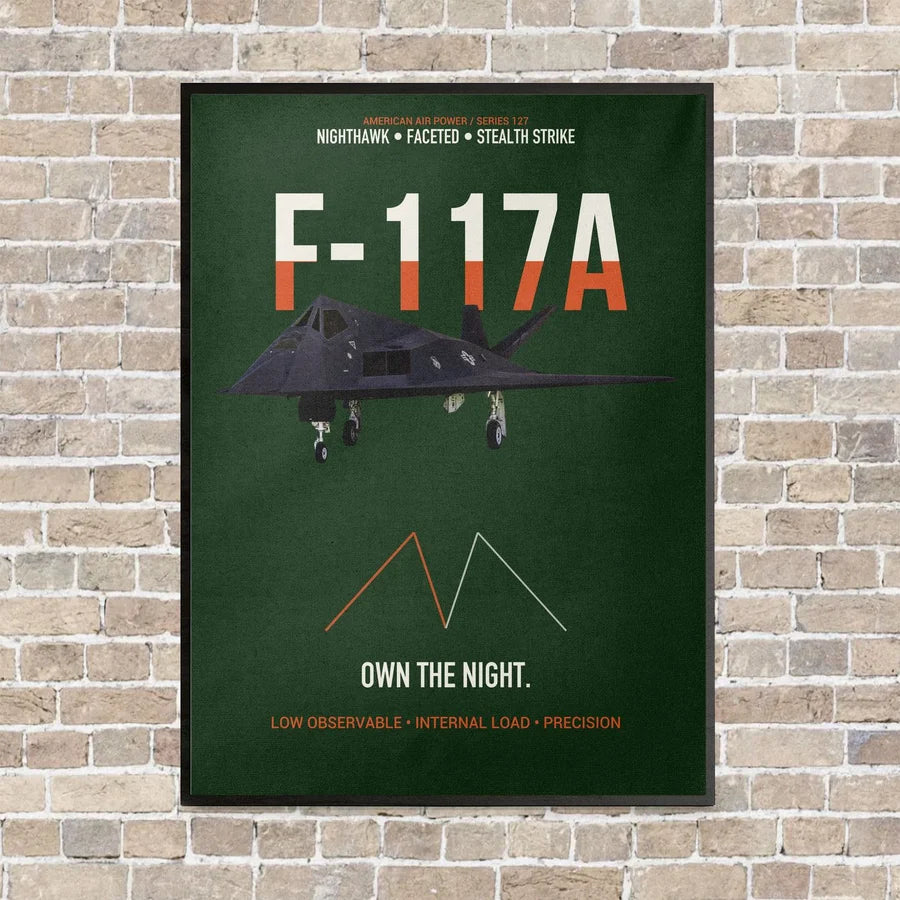 F-117A Nighthawk Own The Night vertical canvas print - framed - dark green background